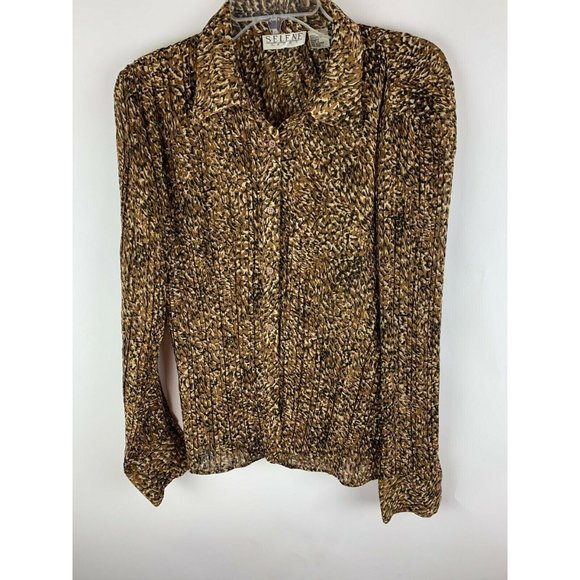 Selene Sport Womens Long Sleeve Button Front Pleated Blouse - Picture 1 of 4